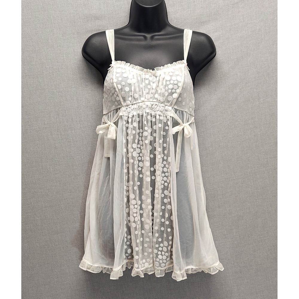 Betsey Johnson Sheer Babydoll Cami Top Womens S Mesh Coquette Lingerie Bow Ivory
